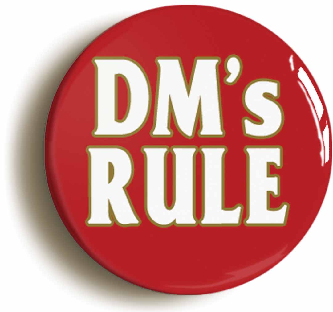 A picture of the front of the product, titled Dungeon Master Rule RPG Button Pin Badge
