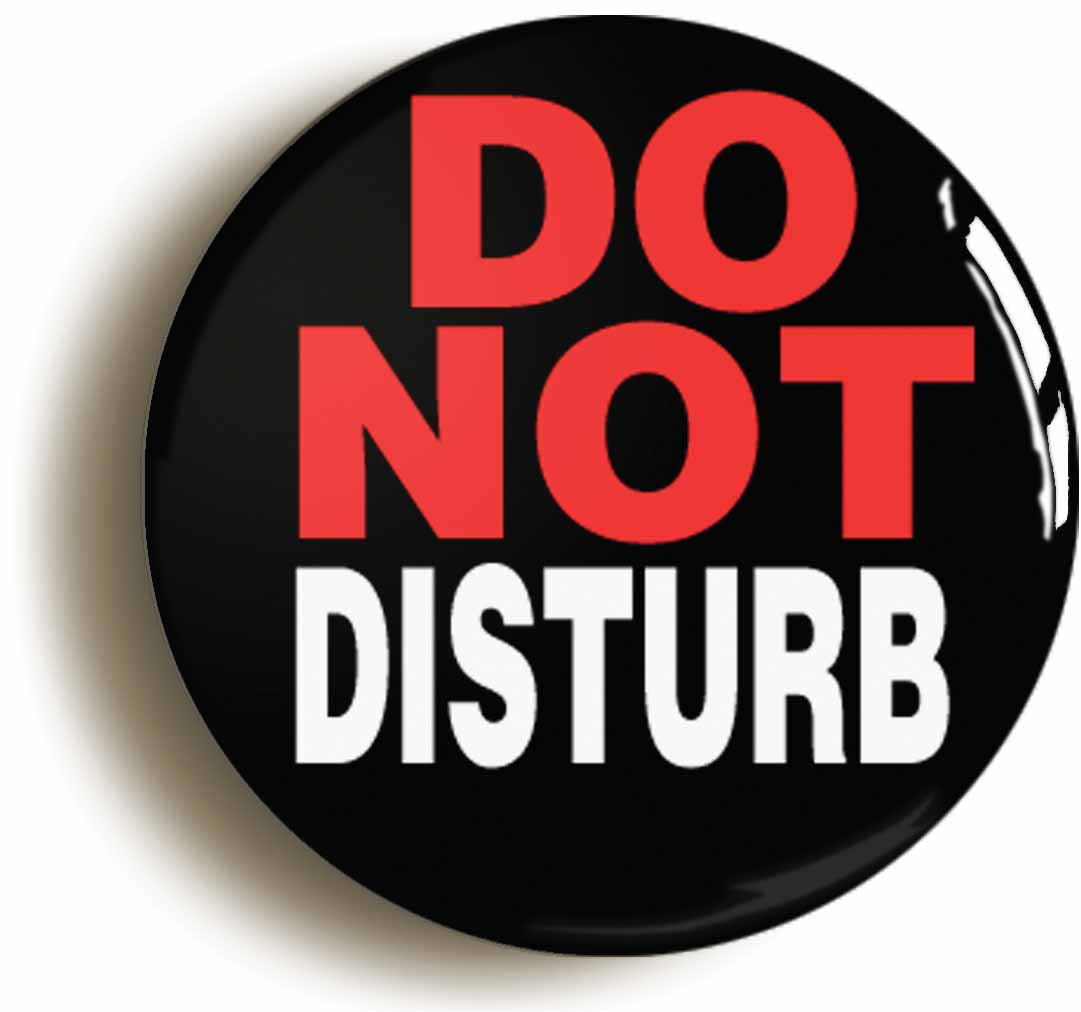 A picture of the front of the product, titled Do Not Disturb Funny Joke Button Pin Badge