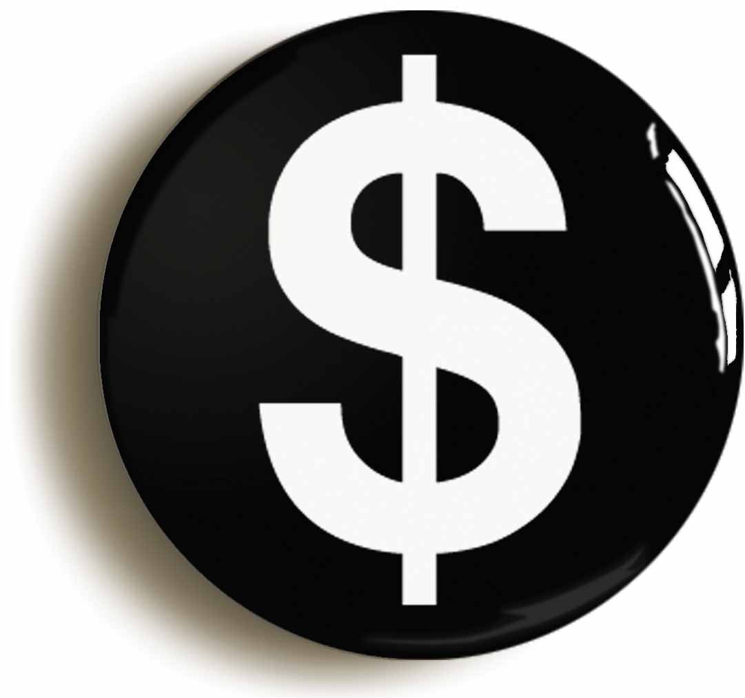 A picture of the front of the product, titled United States Of America Dollar Sign Button Pin Badge