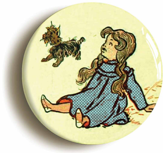 A picture of the front of the product, titled Dorothy And Toto Wonderful Wizard Of Oz Button Pin Badge