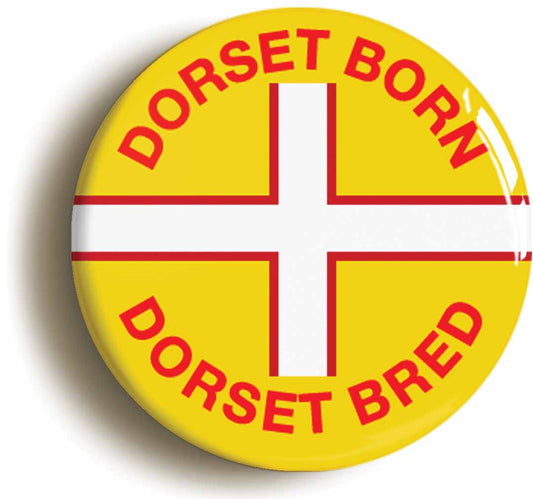A picture of the front of the product, titled Dorset Born Dorset Bred Button Pin Badge
