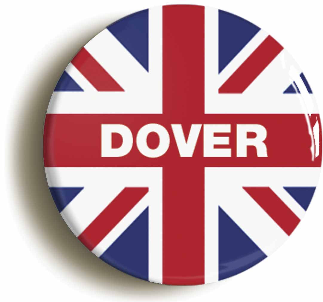 A picture of the front of the product, titled Dover Union Jack Button Pin Badge