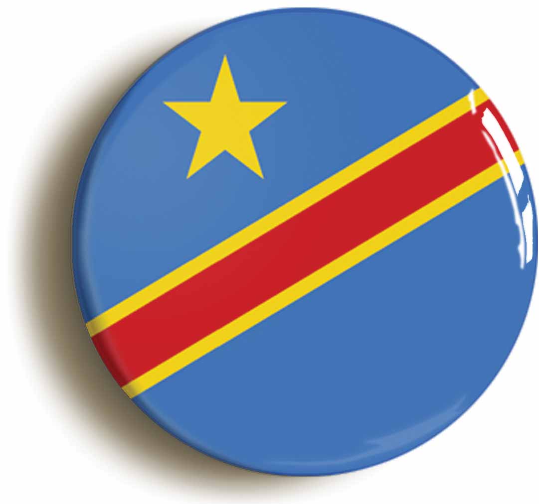 A picture of the front of the product, titled Democratic Republic Of Congo DRC National Flag Button Pin Badge