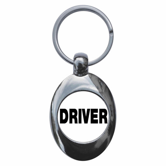 A picture of the front of the product, titled Driver Metal Keyring With Trolley Coin