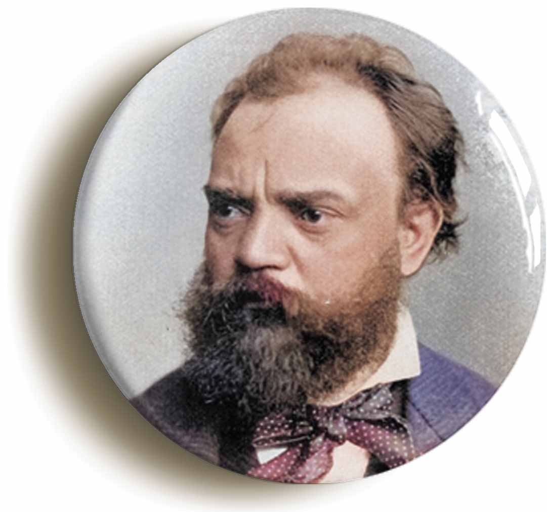 A picture of the front of the product, titled Antonin Dvorak Romantic Classical Music Button Pin Badge