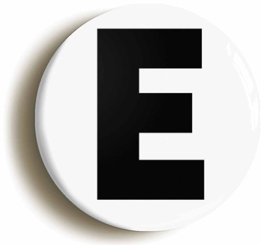 A picture of the front of the product, titled Letter E Circular 50mm Fridge Magnet
