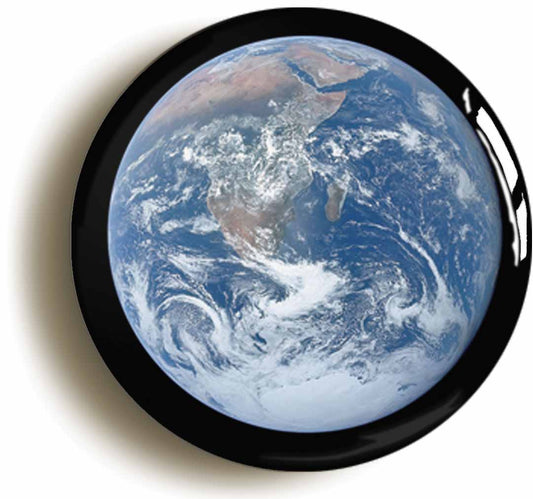 A picture of the front of the product, titled Planet Earth Button Pin Badge