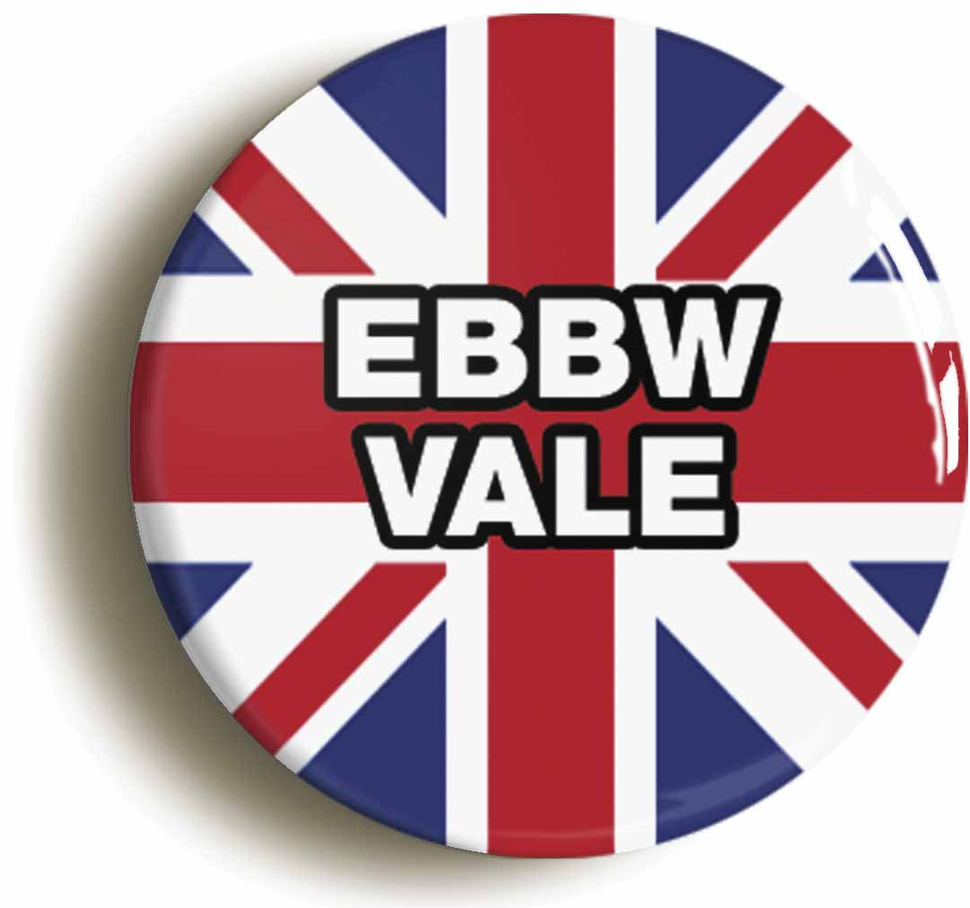 A picture of the front of the product, titled Ebbw Vale Union Jack Button Pin Badge