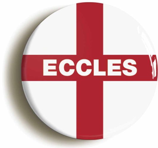 A picture of the front of the product, titled Eccles England Flag Button Pin Badge