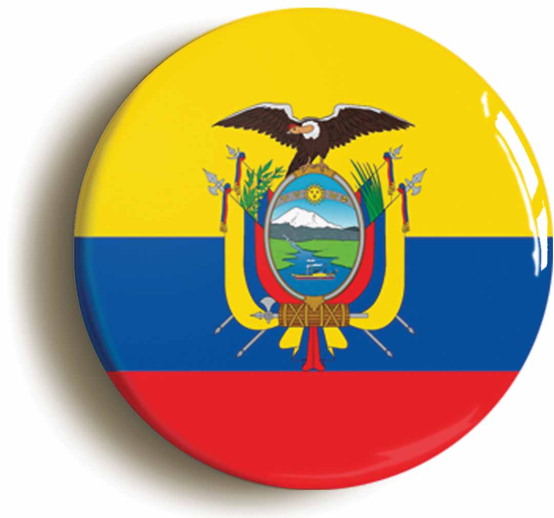 A picture of the front of the product, titled Ecuador Ecuadorian National Flag Circular 50mm Fridge Magnet