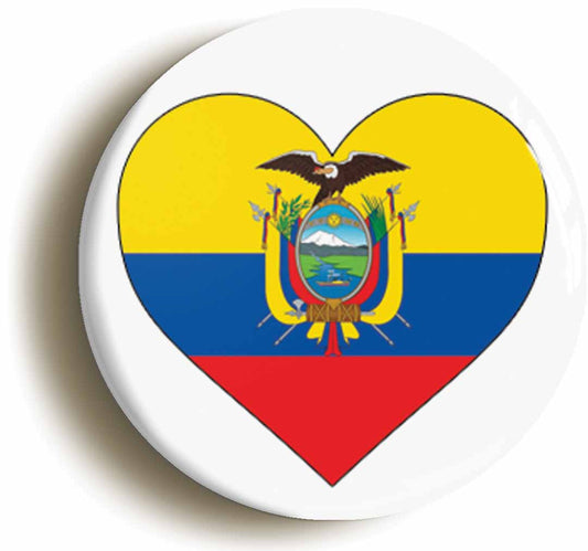 A picture of the front of the product, titled Ecuador Ecuadorian National Flag Heart Button Pin Badge