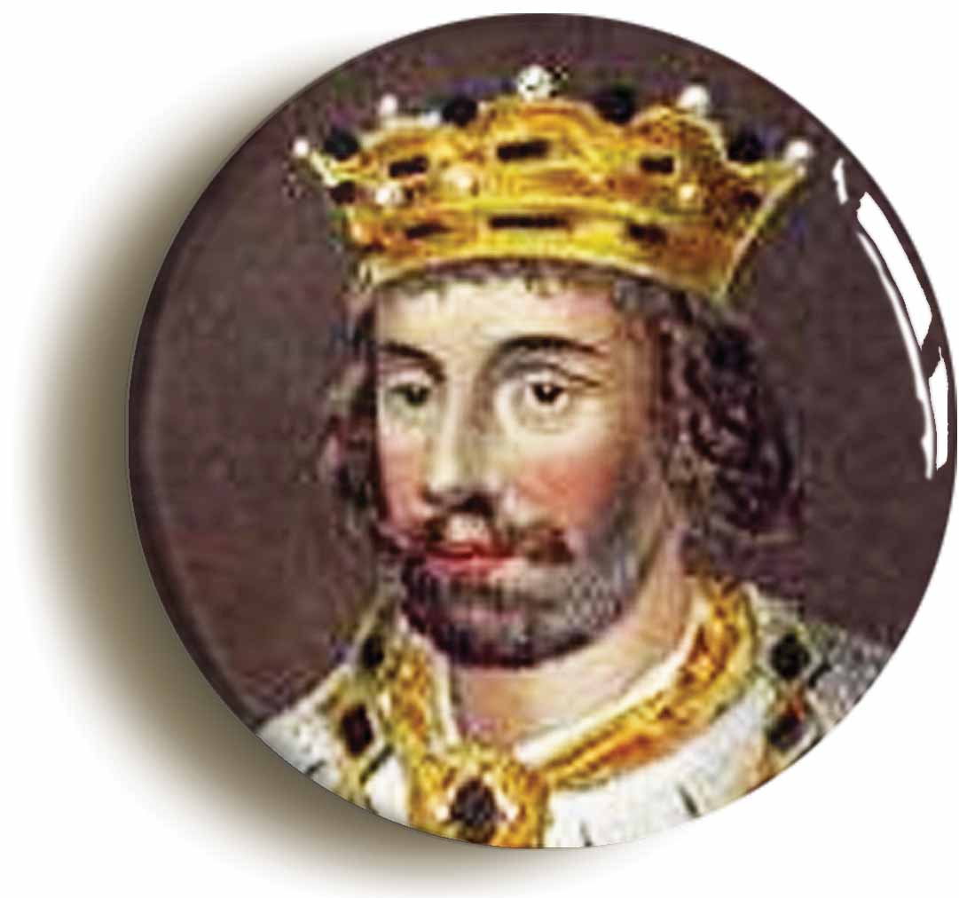 A picture of the front of the product, titled King Edward II Portrait Button Pin Badge
