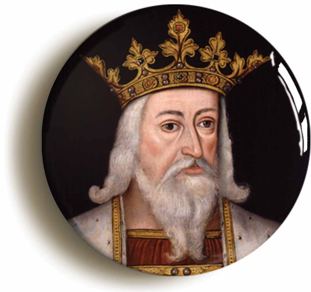 A picture of the front of the product, titled King Edward III Portrait Button Pin Badge