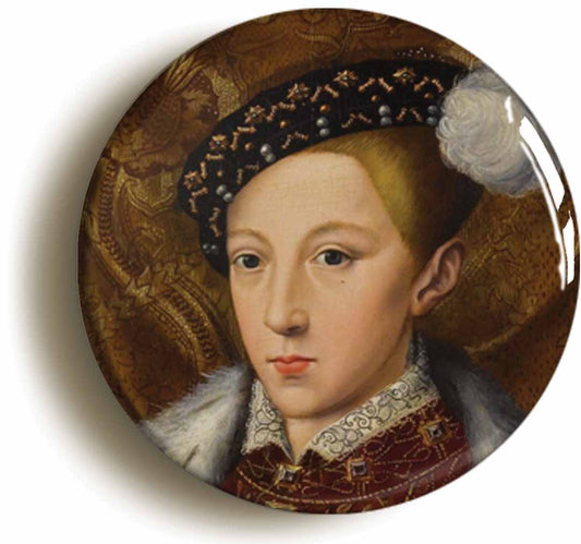 A picture of the front of the product, titled King Edward VI Portrait Button Pin Badge