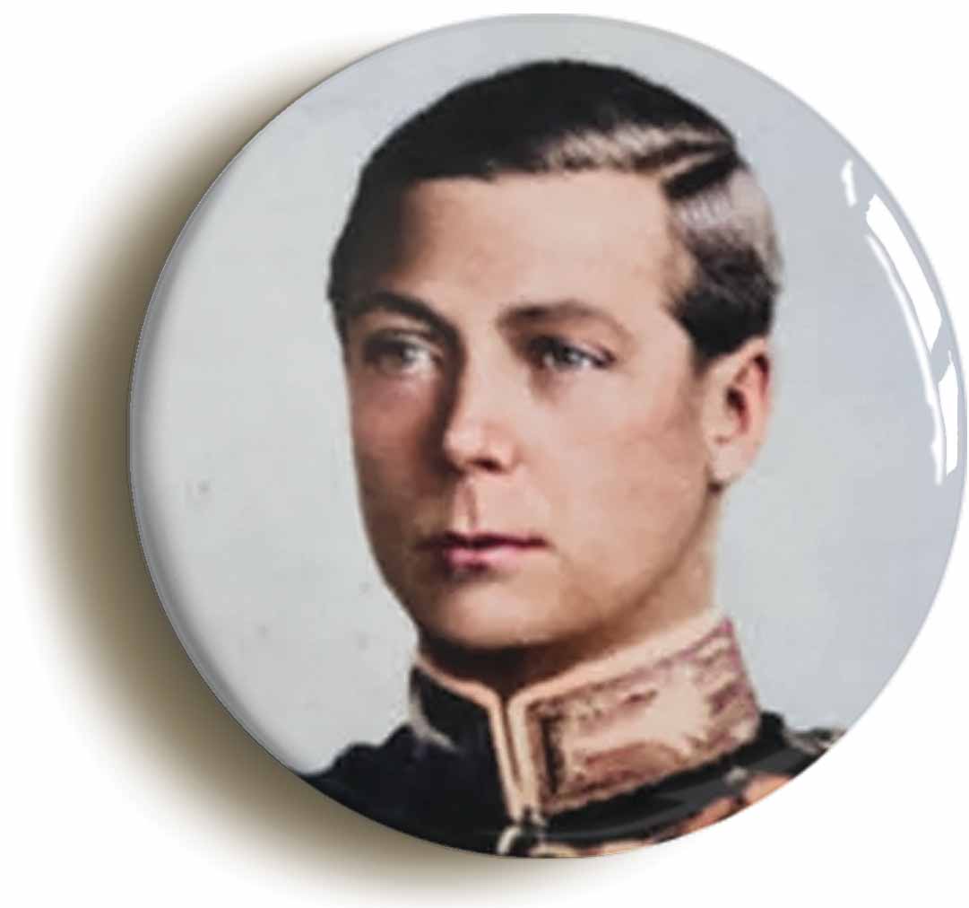A picture of the front of the product, titled King Edward VIII Portrait Button Pin Badge