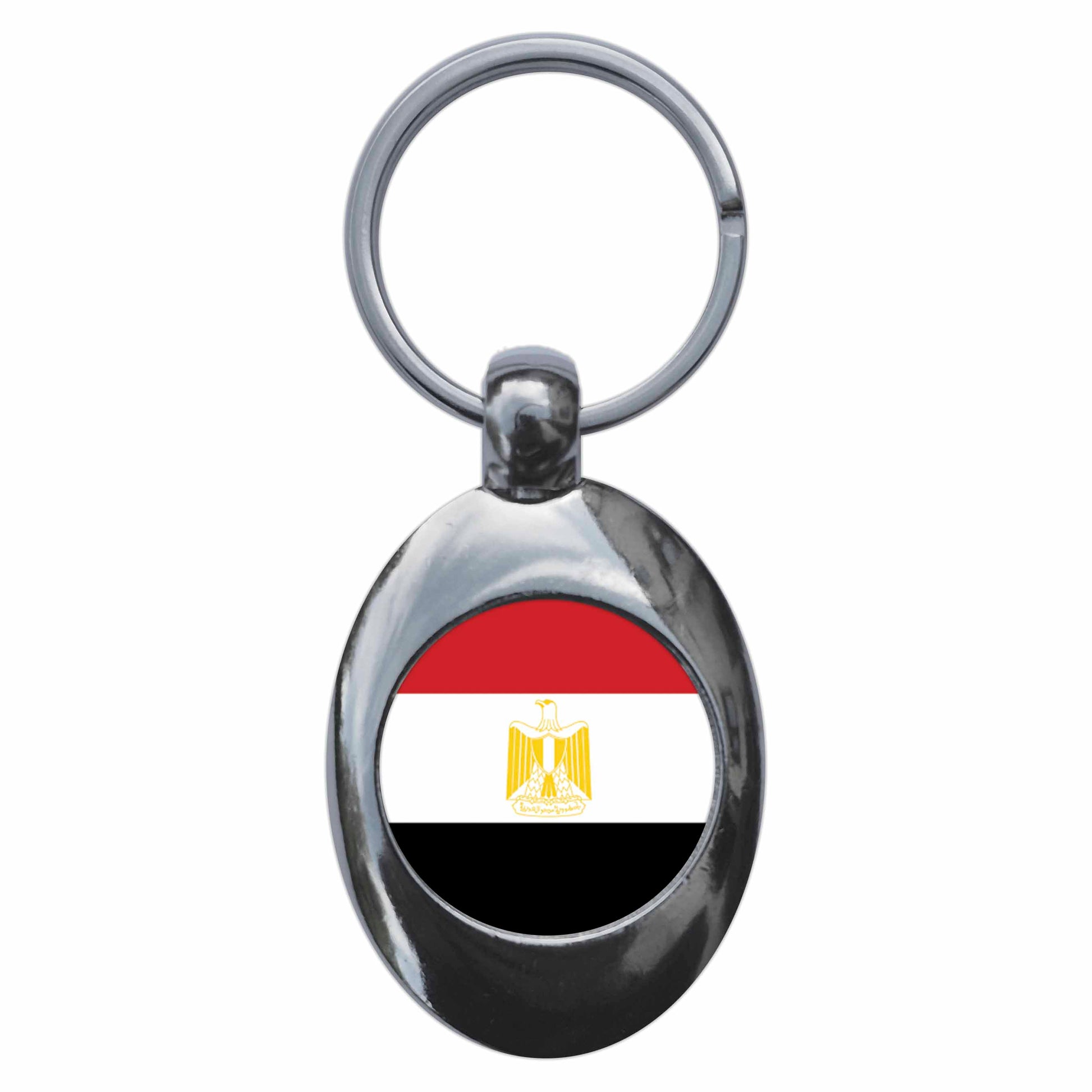 A picture of the front of the product, titled Egypt Egyptian National Flag Metal Keyring With Trolley Coin