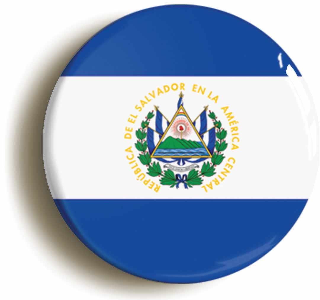 A picture of the front of the product, titled El Salvador Salvadoran National Flag Button Pin Badge