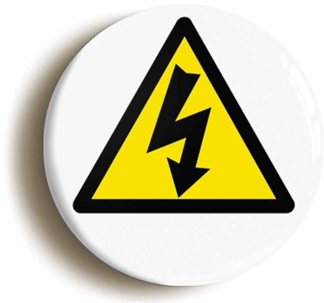 A picture of the front of the product, titled Electrical Hazard Science Geek Button Pin Badge