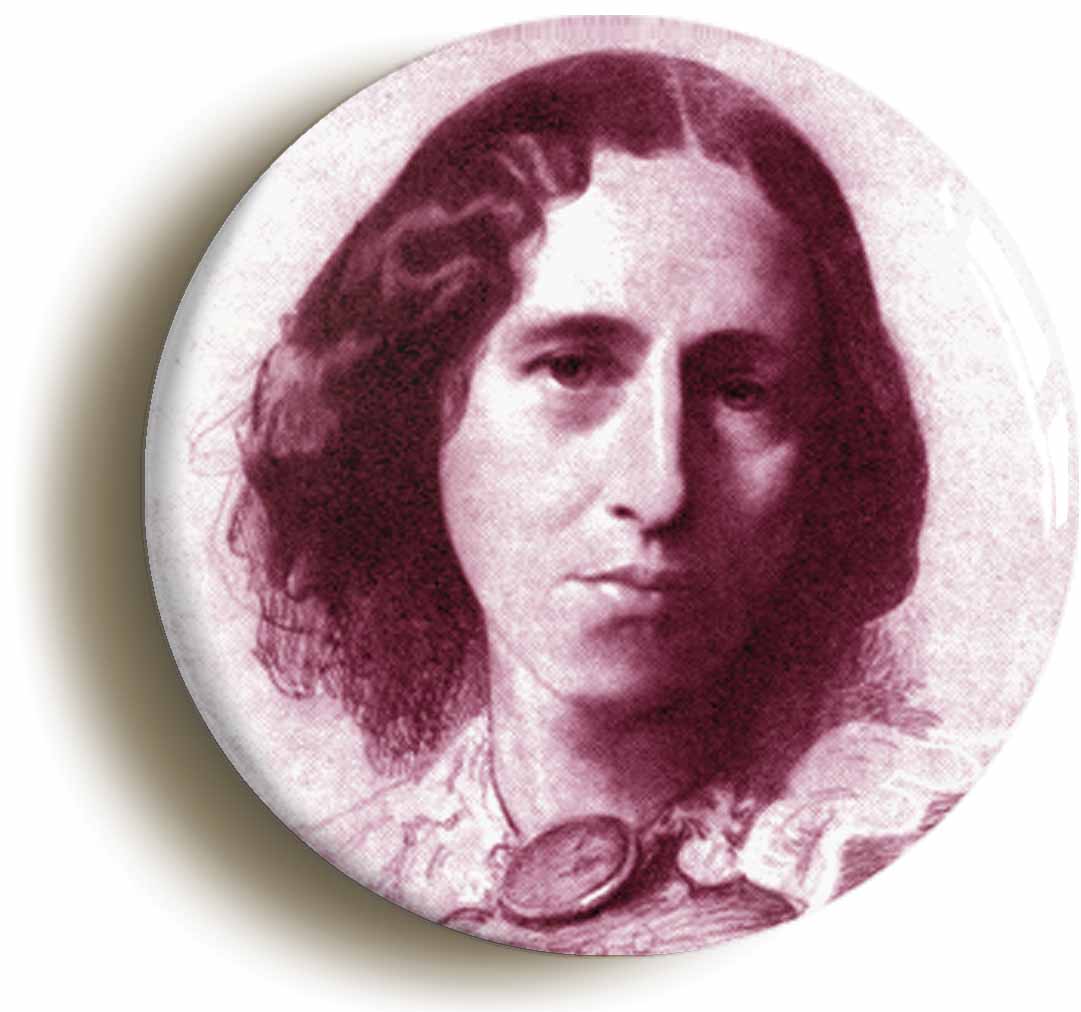 A picture of the front of the product, titled George Eliot Author Victorian Novelist Poet Button Pin Badge