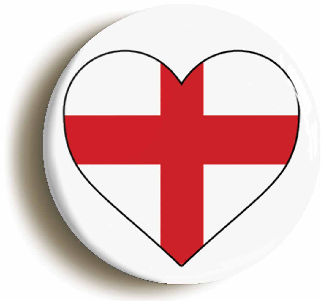 A picture of the front of the product, titled England English National Flag Heart Button Pin Badge