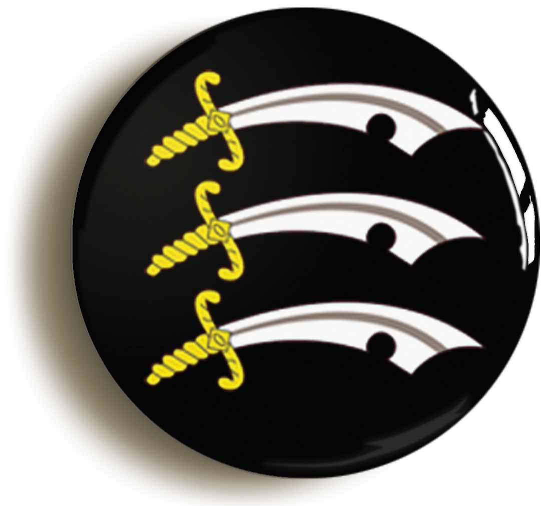 A picture of the front of the product, titled Essex Flag Button Pin Badge