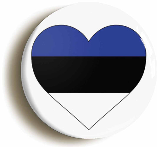 A picture of the front of the product, titled Estonia Estonian National Flag Heart Button Pin Badge