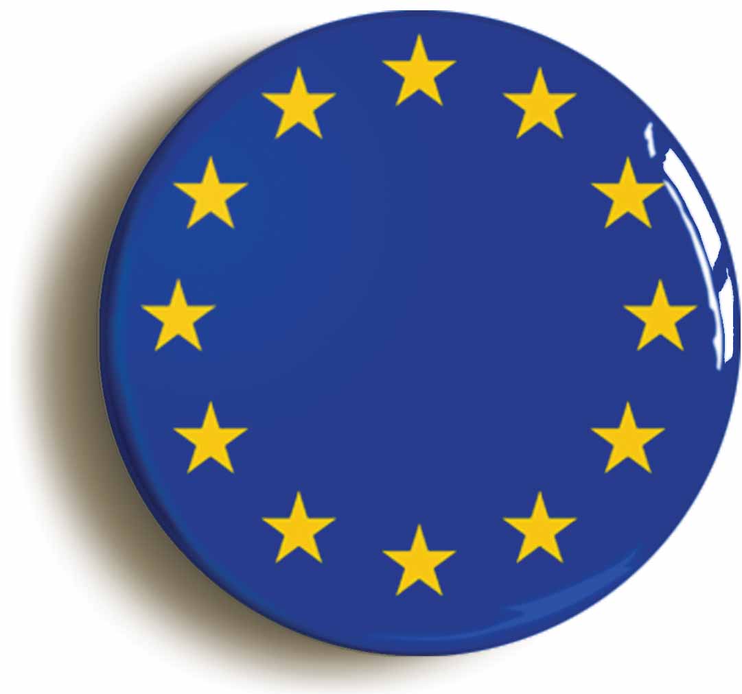 A picture of the front of the product, titled European Union EU Flag Button Pin Badge