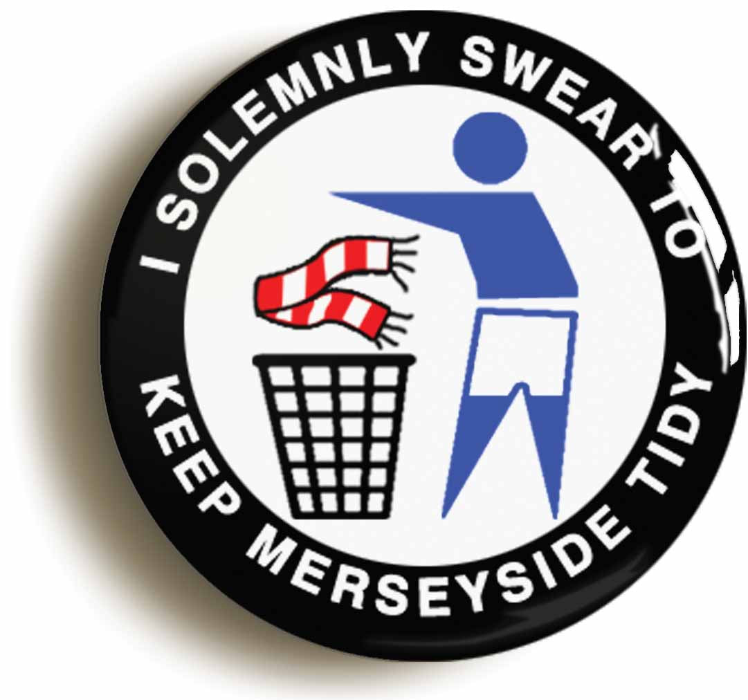 A picture of the front of the product, titled I Solemnly Swear To Keep Merseyside Tiday - E Circular 50mm Fridge Magnet