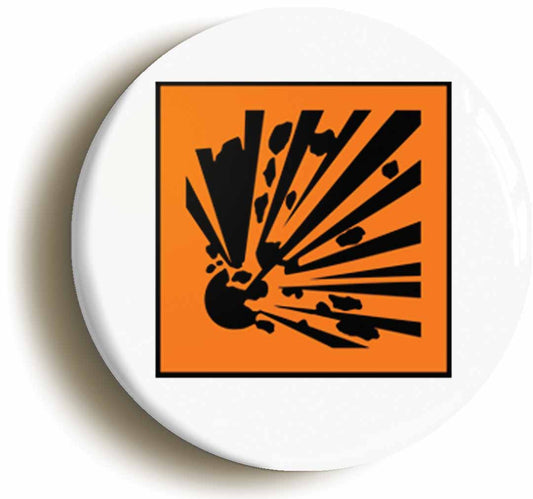 A picture of the front of the product, titled Science Explosive Hazard Symbol Geek Chic Button Pin Badge