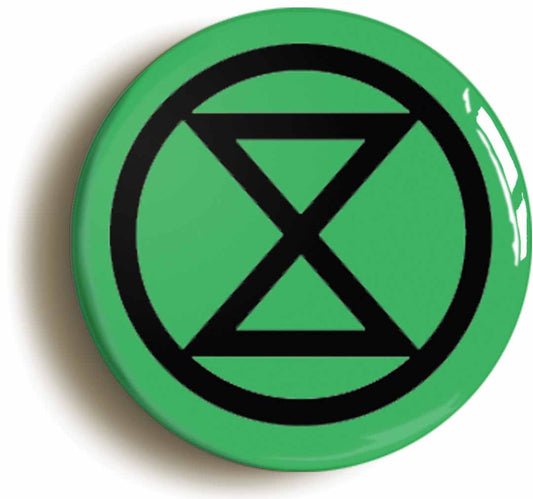 A picture of the front of the product, titled Extinction Rebellion Button Pin Badge