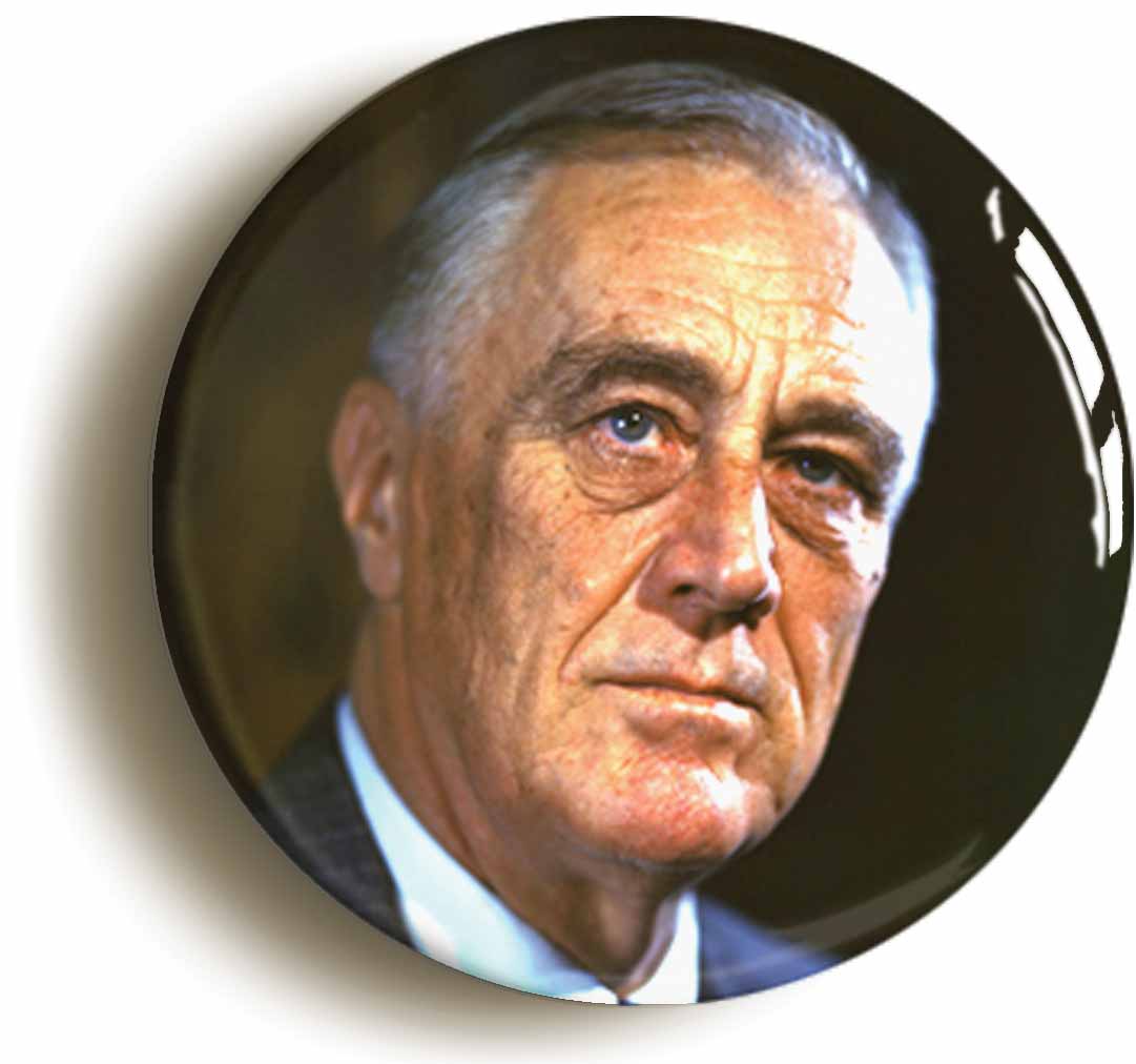 A picture of the front of the product, titled Franklin D Roosevelt Fdr New Deal Button Pin Badge