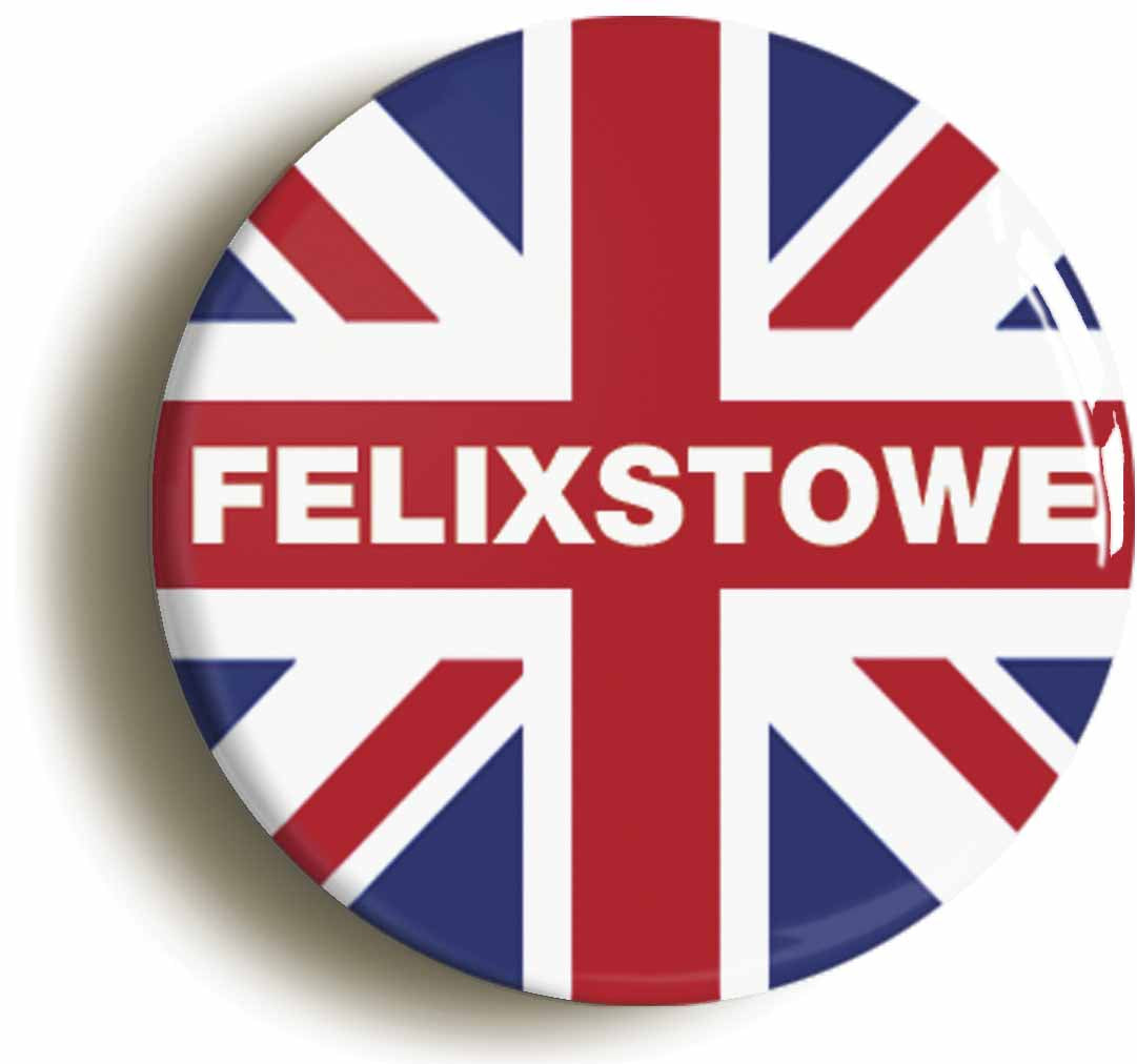 A picture of the front of the product, titled Felixstowe Union Jack Button Pin Badge