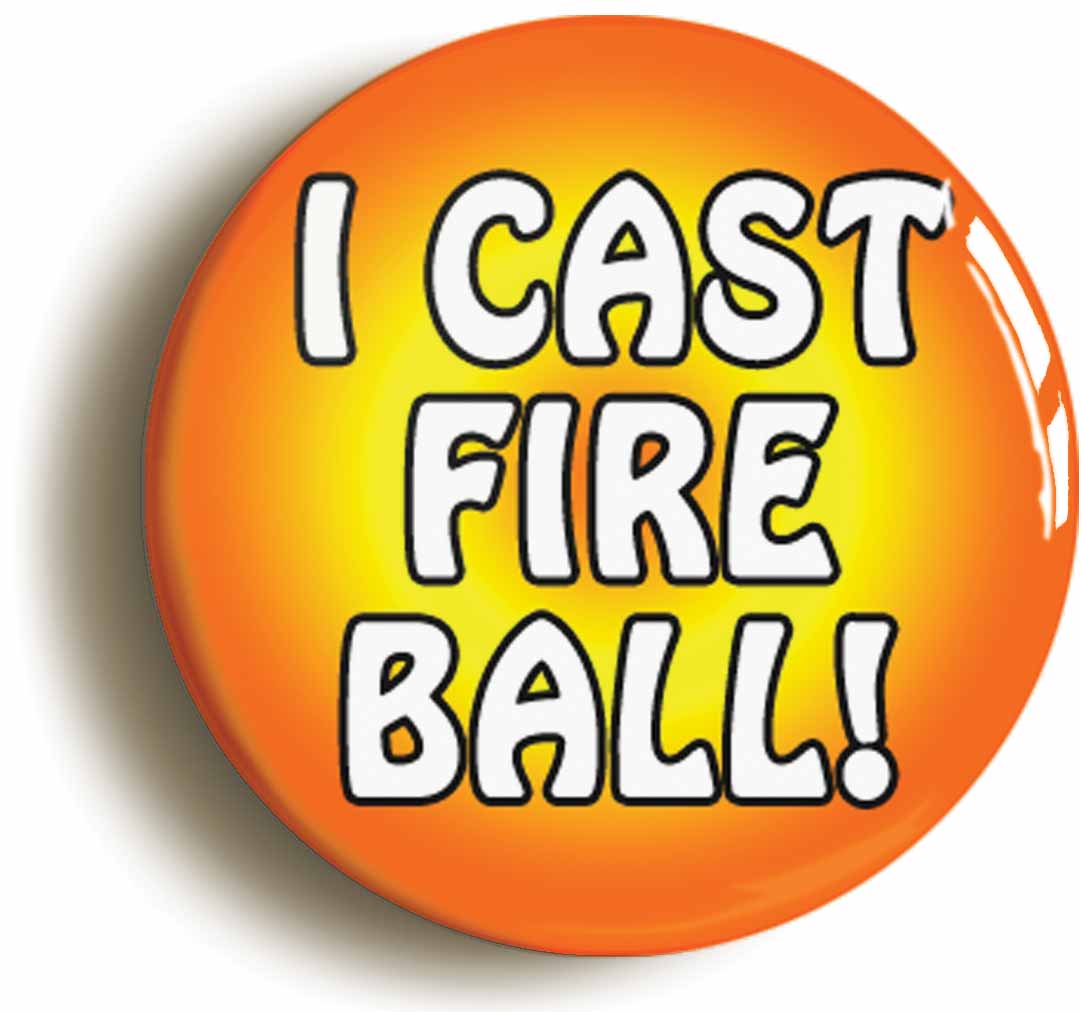A picture of the front of the product, titled Fire Ball RPG Role Playing Game Button Pin Badge