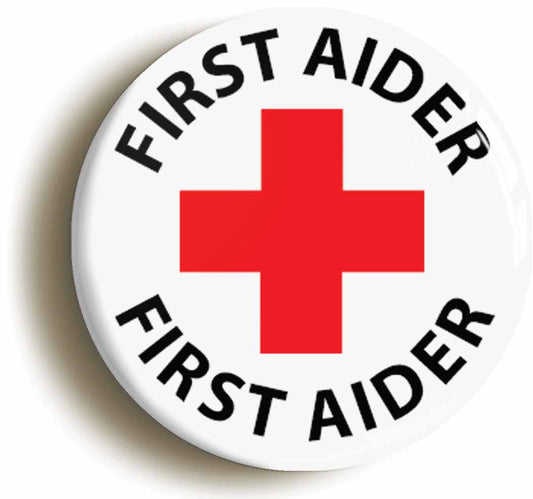 A picture of the front of the product, titled First Aider Button Pin Badge