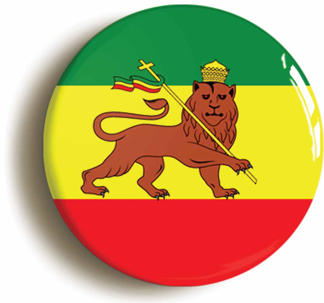 A picture of the front of the product, titled Imperial Ethiopia Flag Button Pin Badge