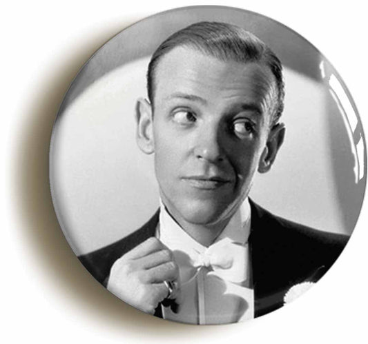 A picture of the front of the product, titled Fred Astaire Retro Forties 1940s Button Pin Badge