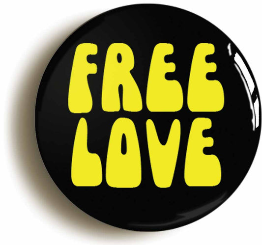 A picture of the front of the product, titled Free Love Retro Hippie Sixties 1960s Button Pin Badge