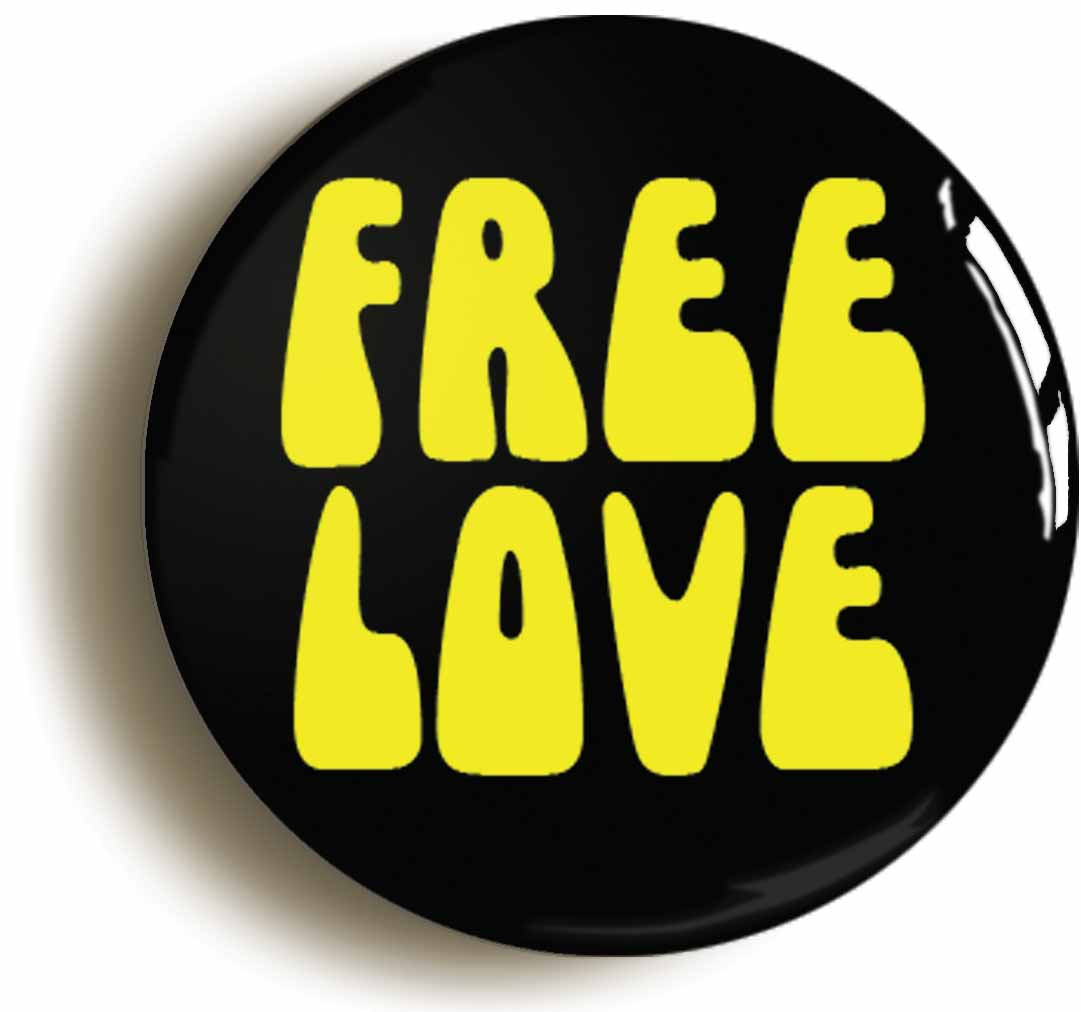 A picture of the front of the product, titled Free Love Circular 50mm Fridge Magnet