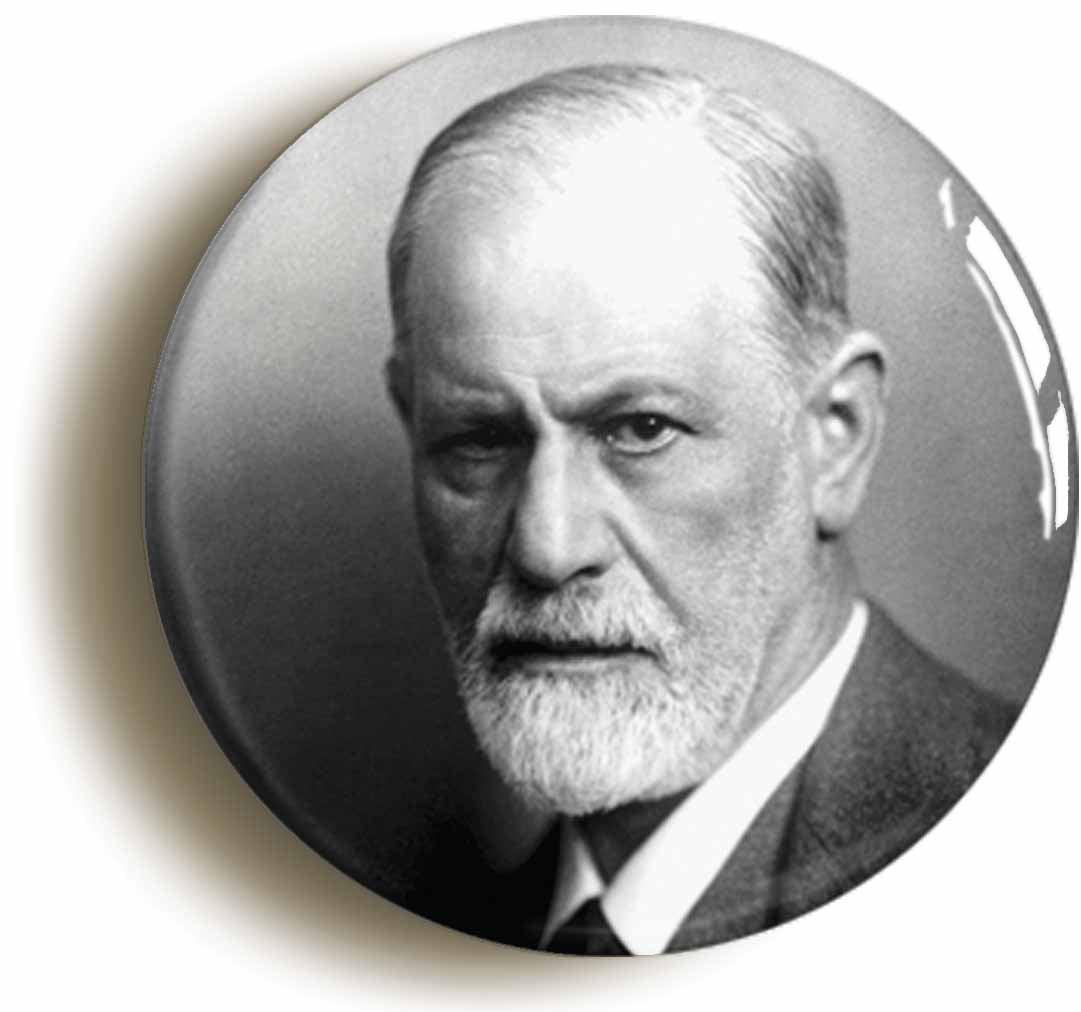 A picture of the front of the product, titled Sigmund Freud Circular 50mm Fridge Magnet