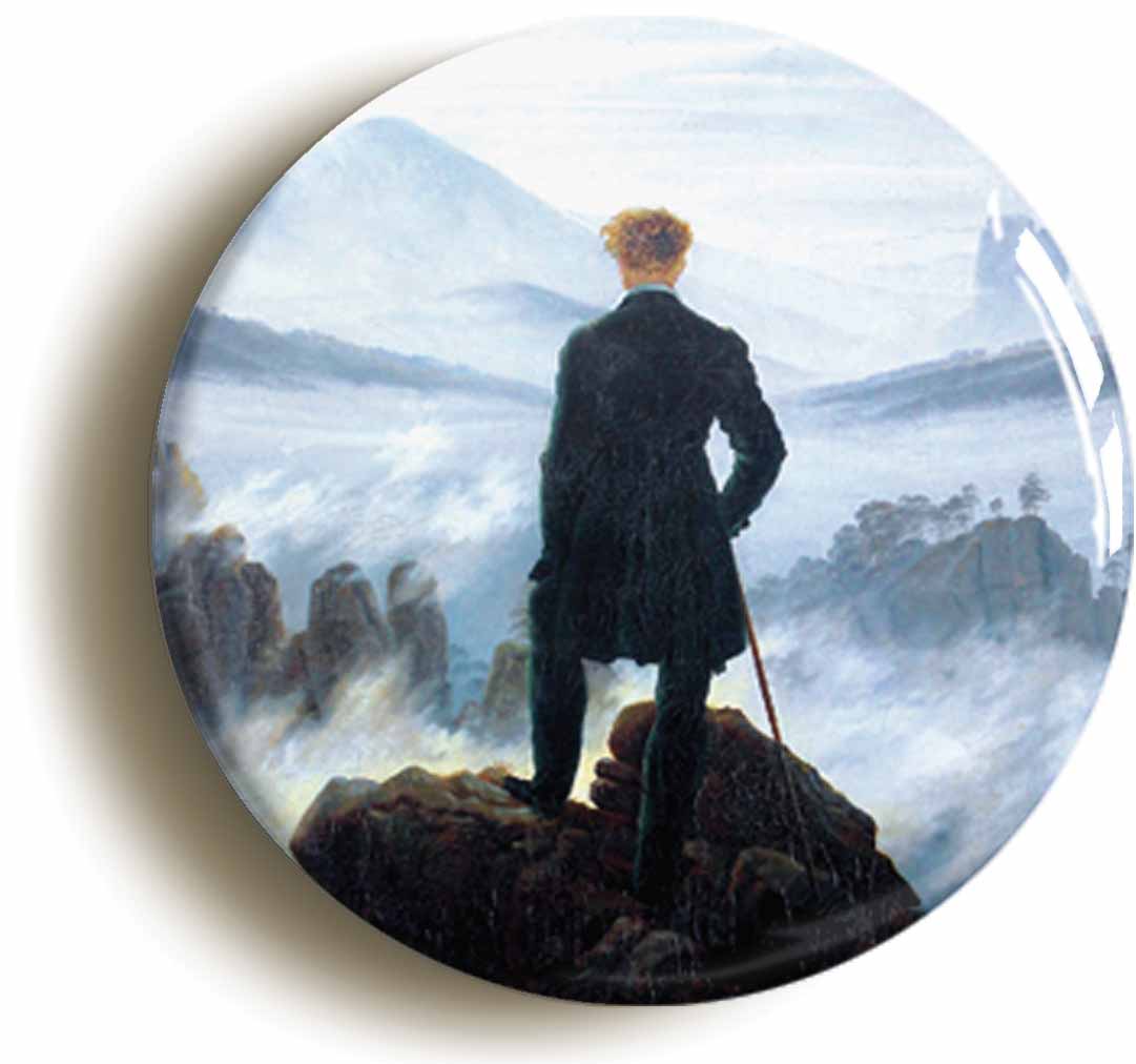 A picture of the front of the product, titled Caspar David Friedrich Wanderer Above The Sea Of Fog Circular 50mm Fridge Magnet
