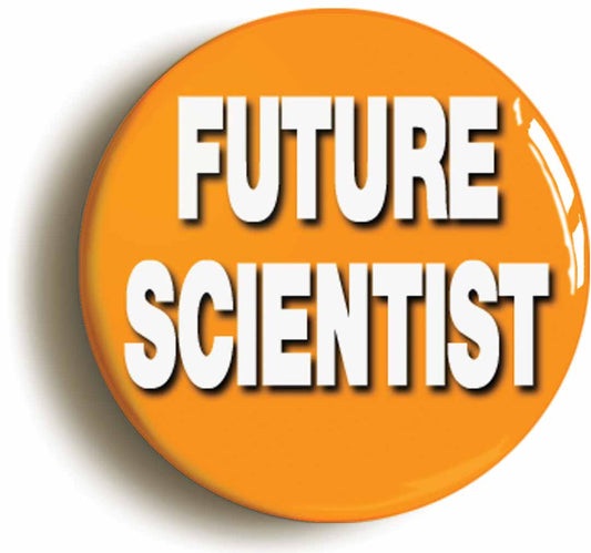 A picture of the front of the product, titled Future Scientist Geek Costume Button Pin Badge