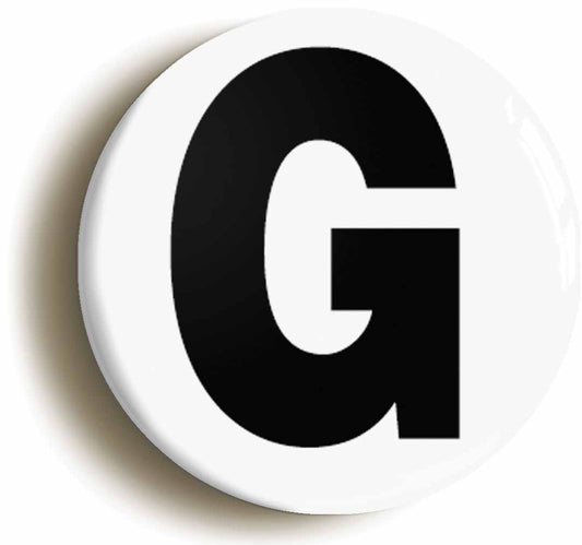 A picture of the front of the product, titled Letter G Circular 50mm Fridge Magnet
