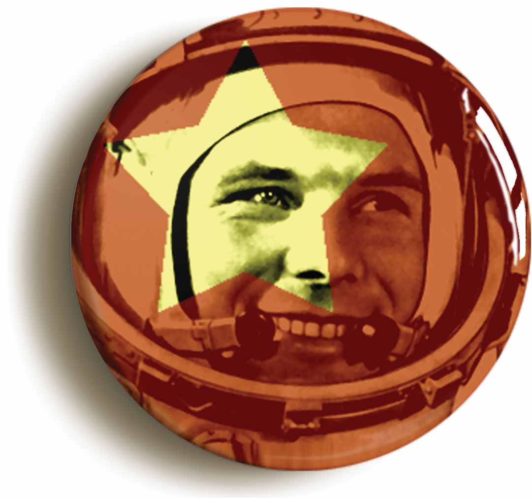 A picture of the front of the product, titled Uri Gagarin Circular 50mm Fridge Magnet