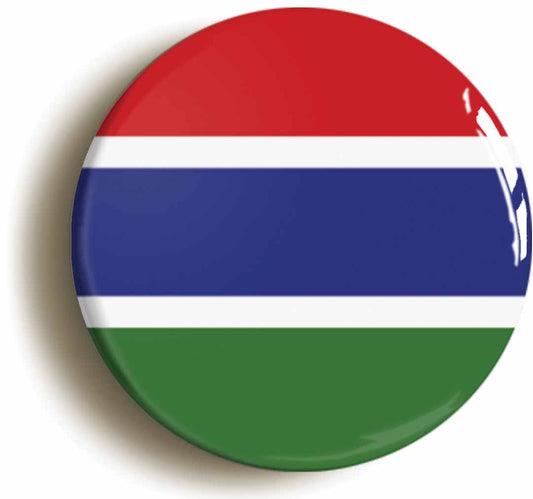 A picture of the front of the product, titled Gambia Gambian National Flag Button Pin Badge