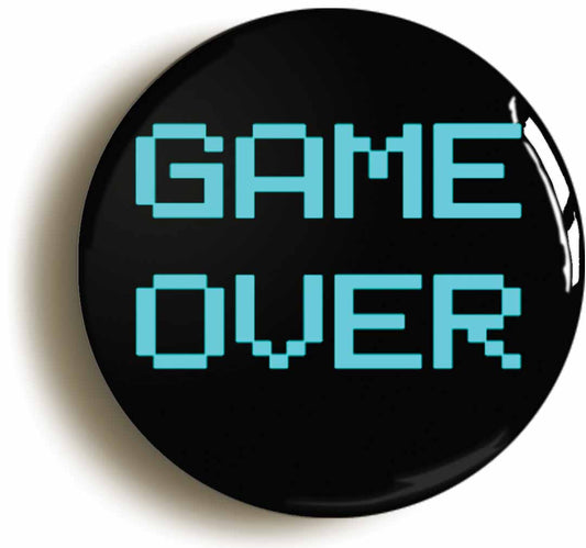 A picture of the front of the product, titled Game Over Circular 50mm Fridge Magnet