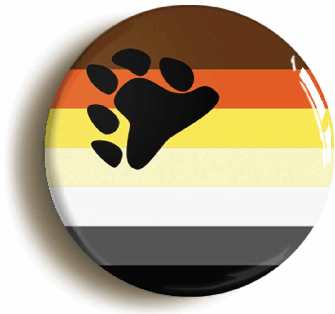 A picture of the front of the product, titled Bear Brotherhood Flag LGBTQ Pride Button Pin Badge