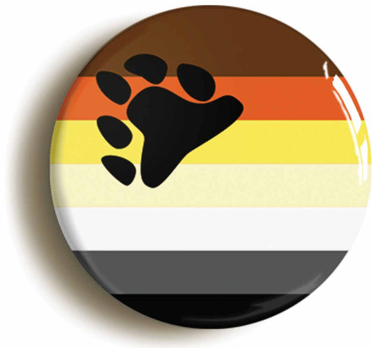 A picture of the front of the product, titled Bear Brotherhood Flag LGBTQ Pride Button Pin Badge