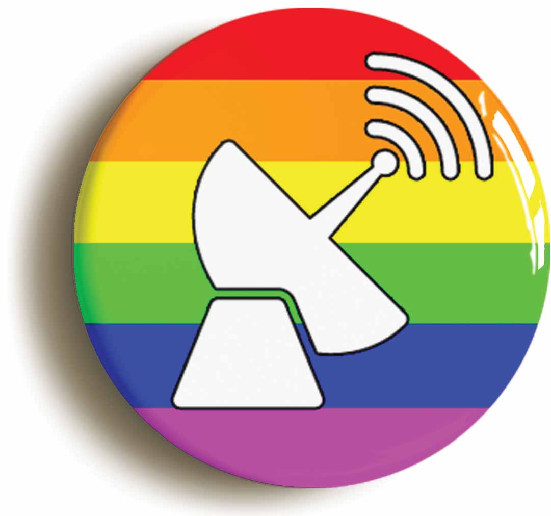 A picture of the front of the product, titled Gaydar Joke LGBT Pride Diversity Button Pin Badge