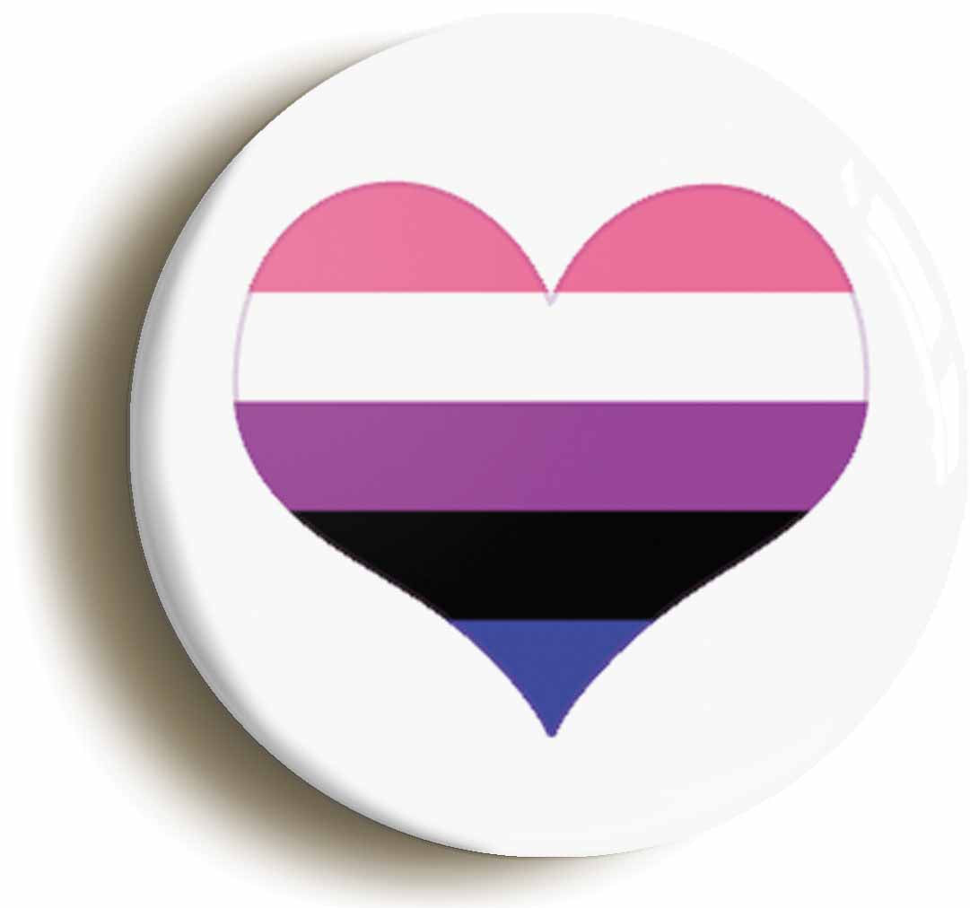 A picture of the front of the product, titled Genderfluid Heart Pride Button Pin Badge