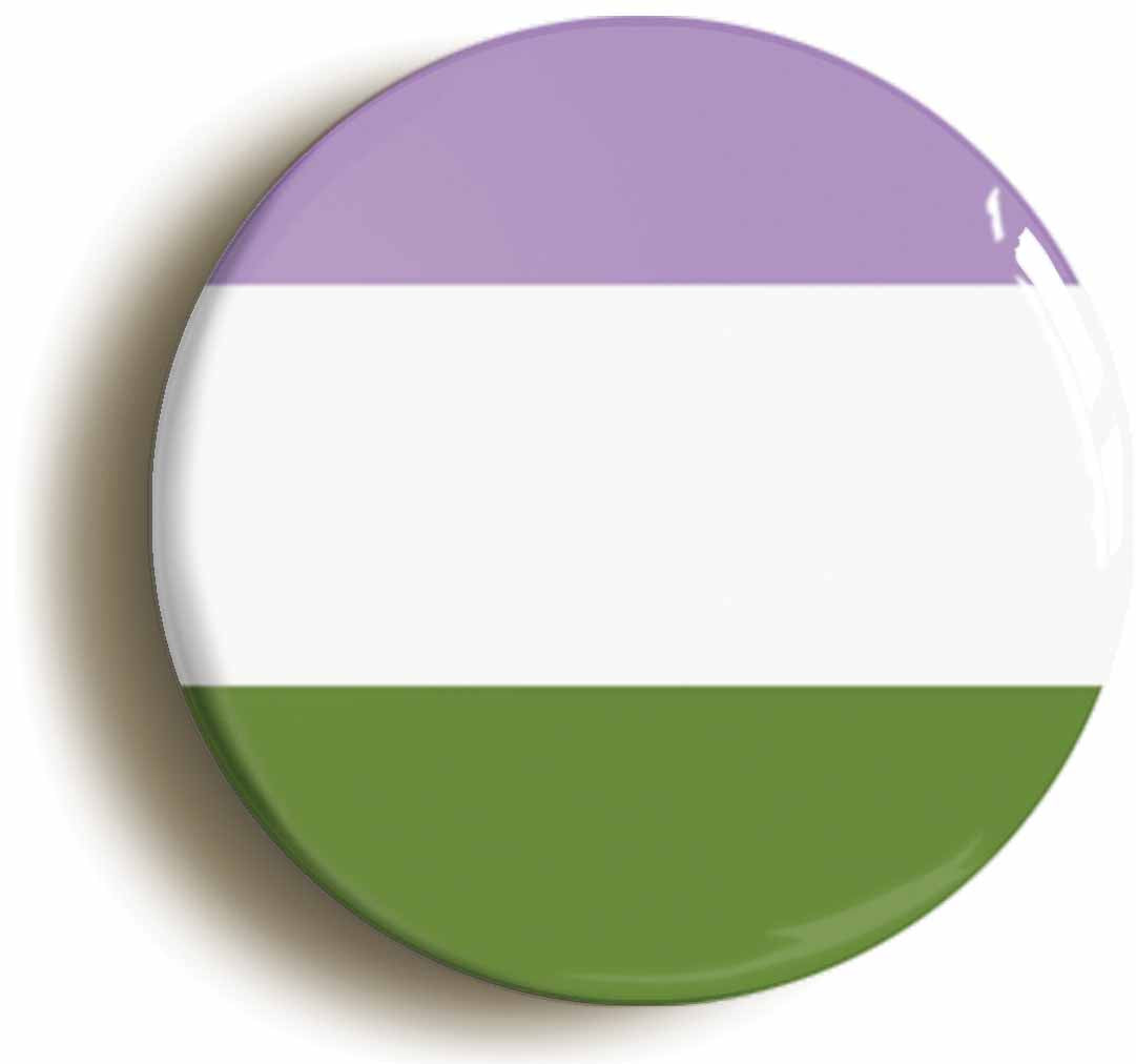 A picture of the front of the product, titled Genderqueer Flag Circular 50mm Fridge Magnet